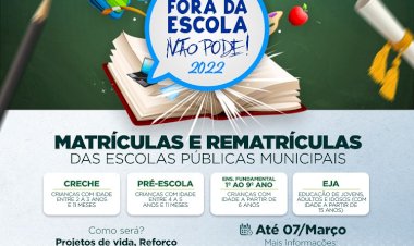 Abertas as matrículas 2022 nas escolas da Rede Municipal de Ensino de Chapadinha-MA.