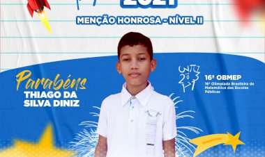 Aluno chapadinhense recebe menção honrosa na Olimpíada Brasileira de Matemática.